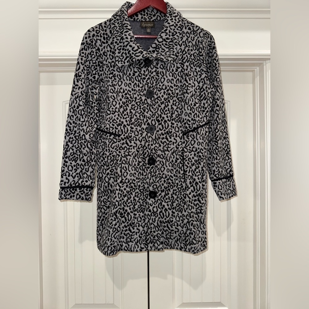 Apropos Leopard Print Wool Blend Pea Coat Jacket M